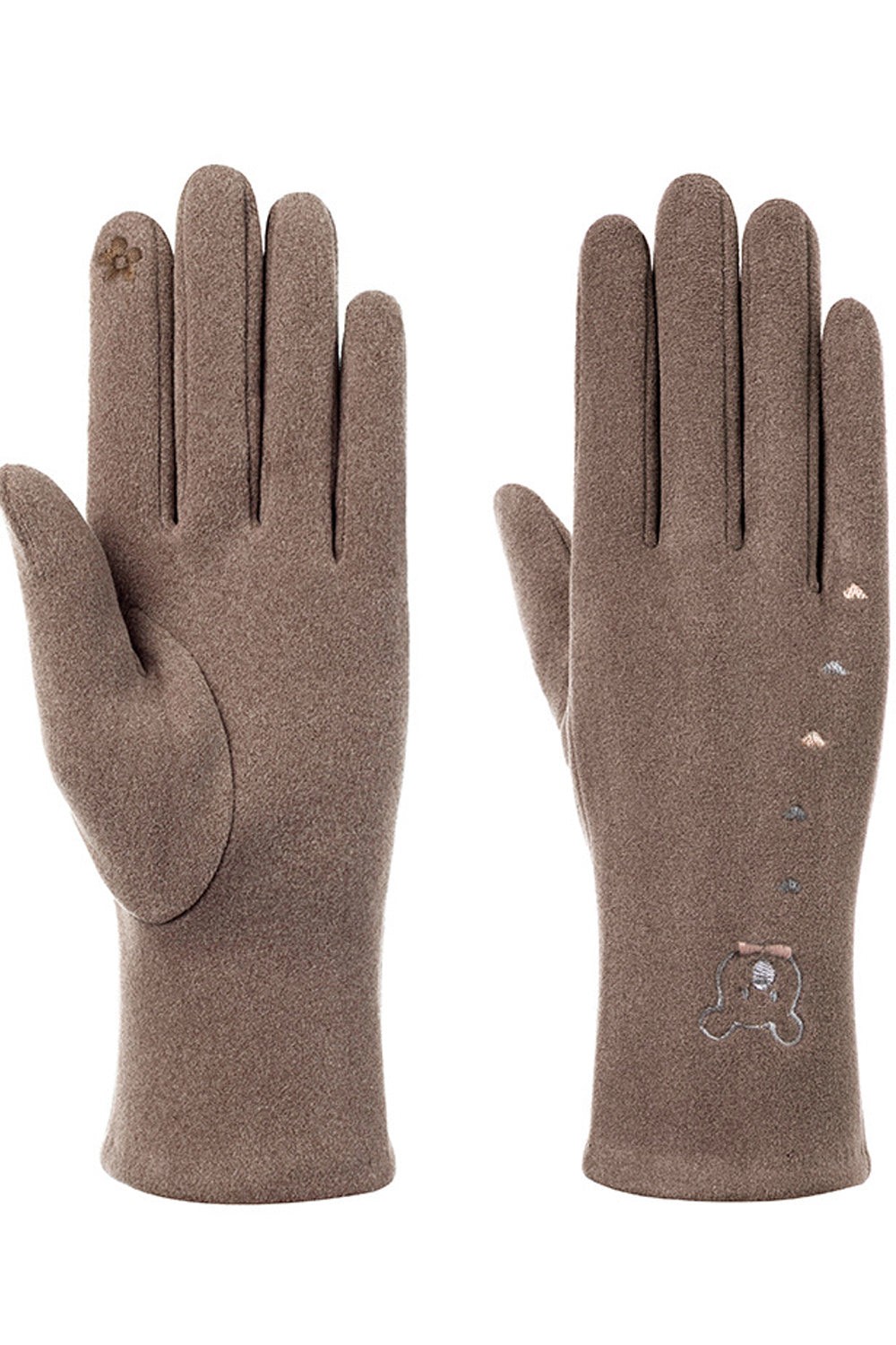 Women Cute Embroidered Pattern Solid Colored Warm Soft Knitted Gloves