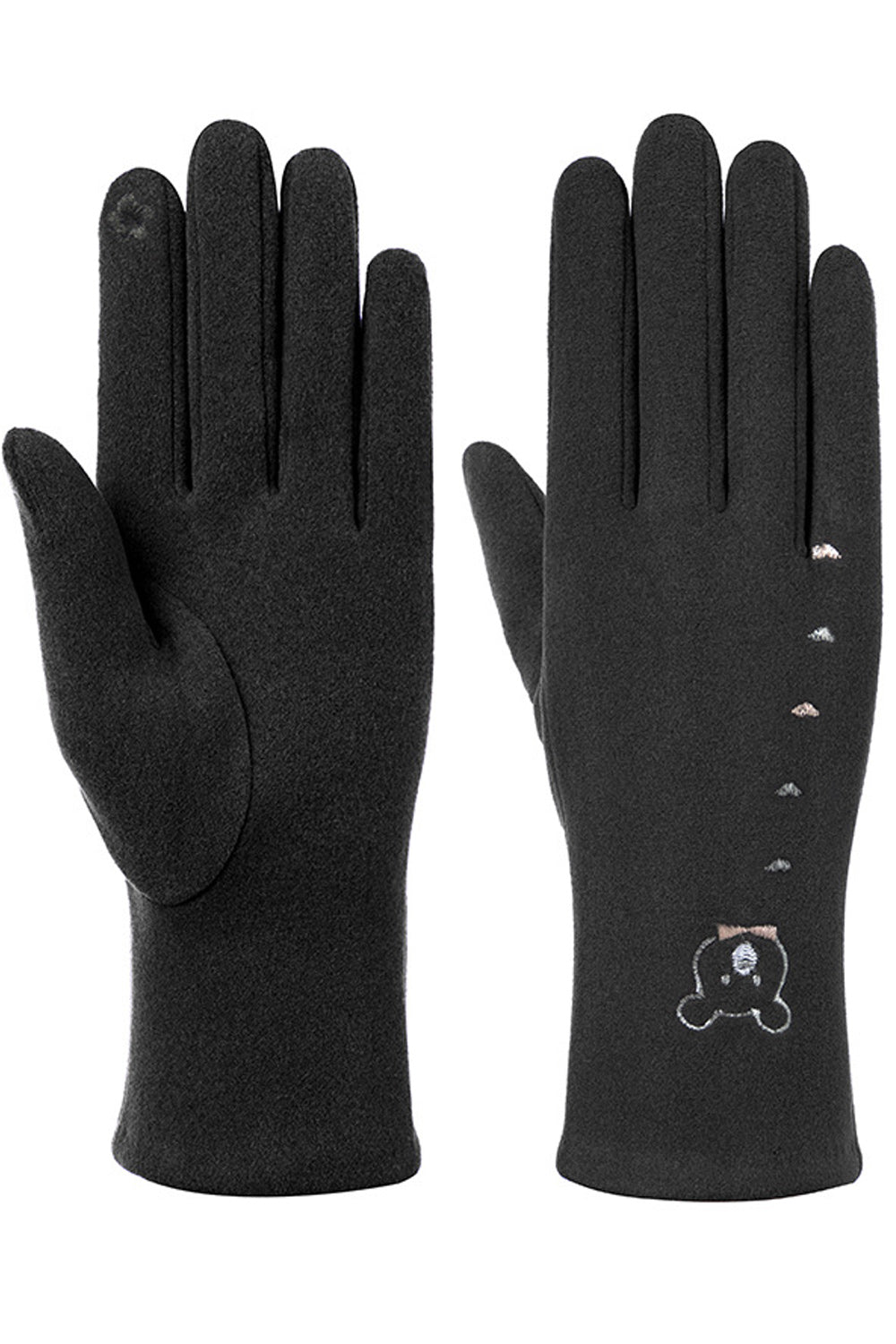 Women Cute Embroidered Pattern Solid Colored Warm Soft Knitted Gloves