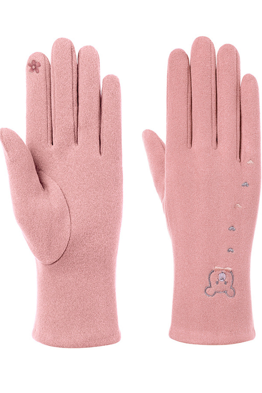 Women Cute Embroidered Pattern Solid Colored Warm Soft Knitted Gloves