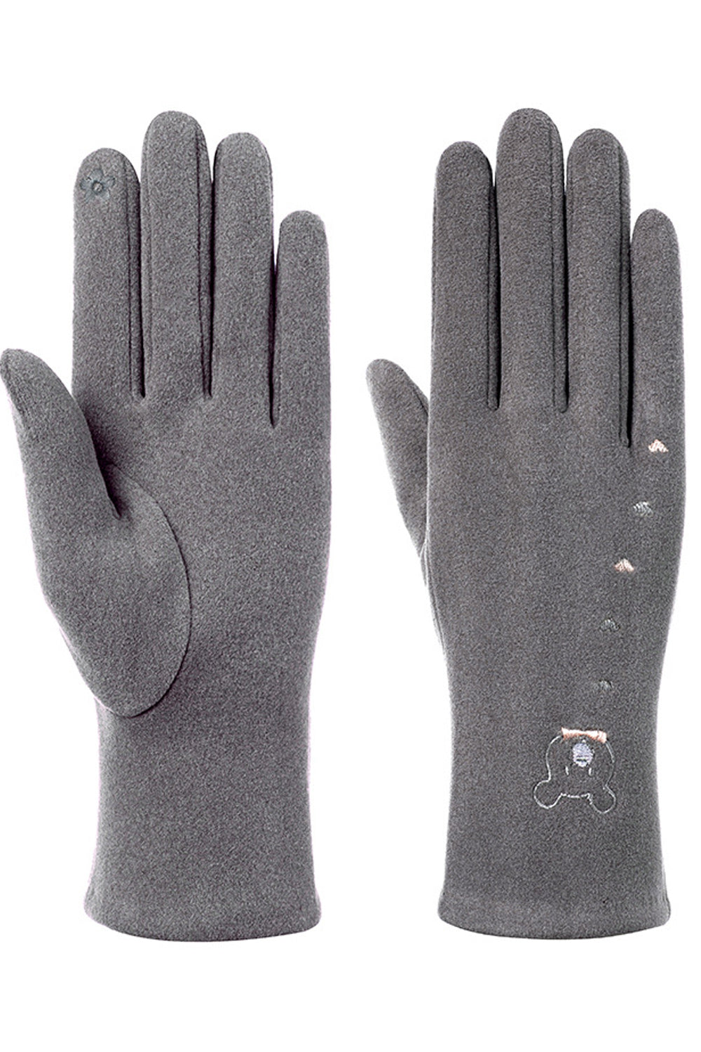 Women Cute Embroidered Pattern Solid Colored Warm Soft Knitted Gloves