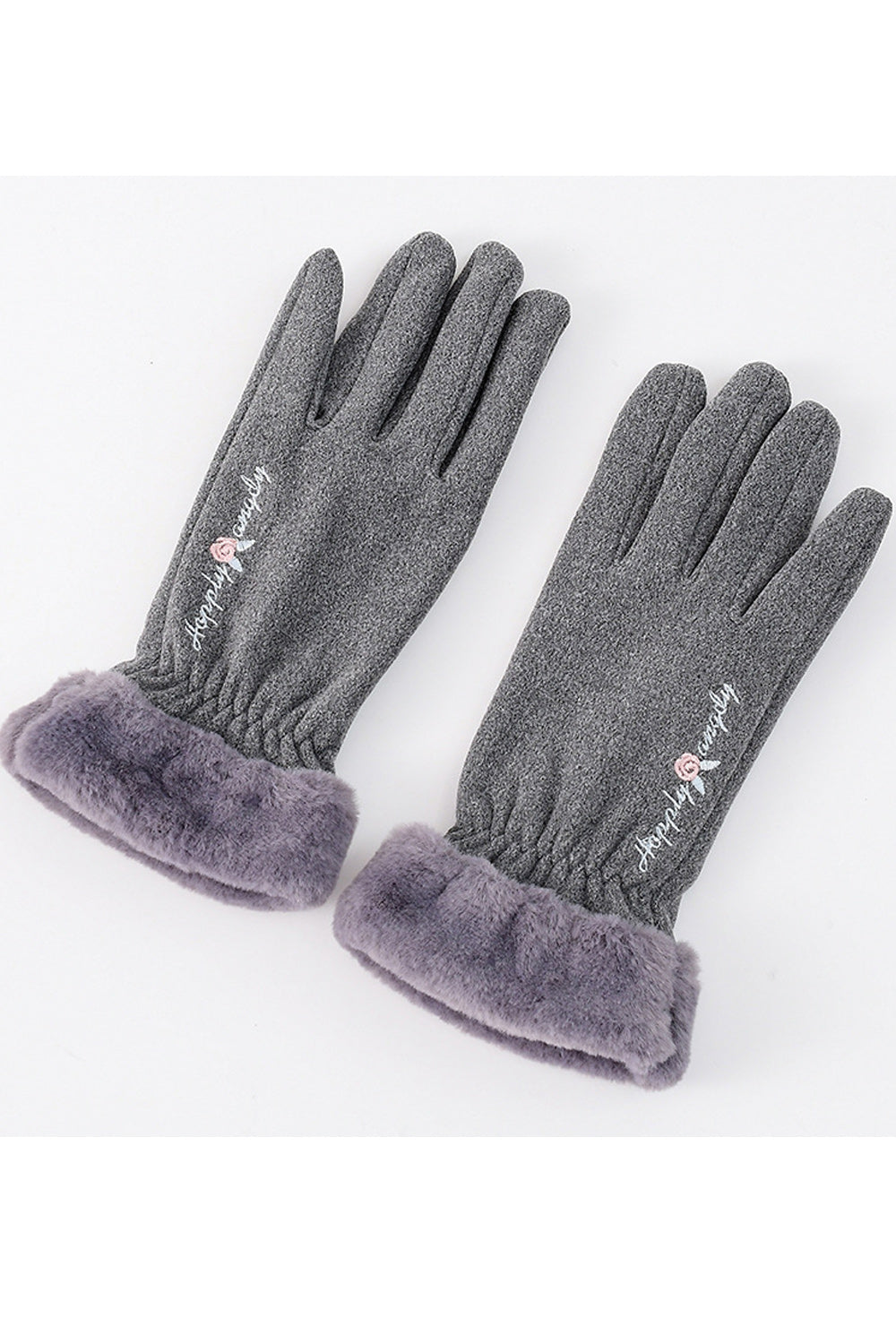 Women Cozy Solid Colored Pretty Letter Embroidery Knitted Gloves