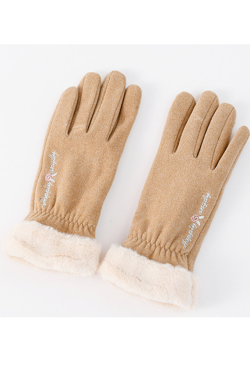 Women Cozy Solid Colored Pretty Letter Embroidery Knitted Gloves