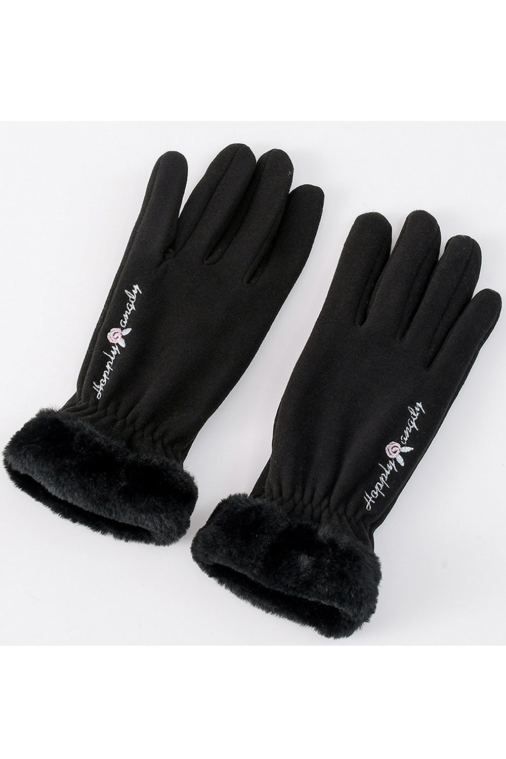 Women Cozy Solid Colored Pretty Letter Embroidery Knitted Gloves