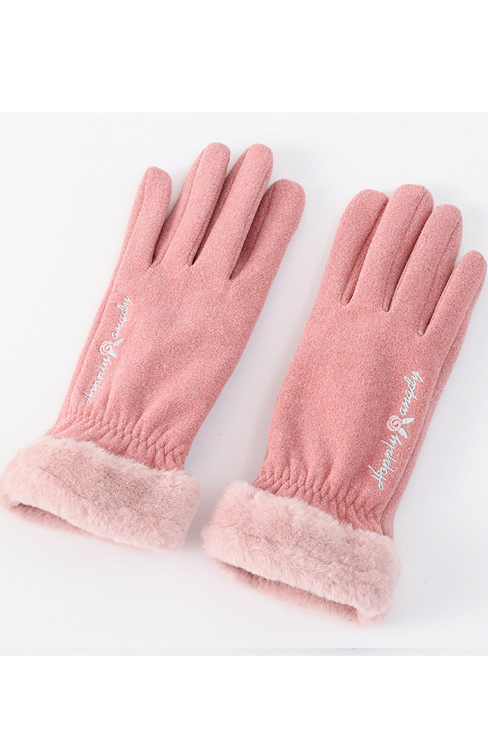 Women Cozy Solid Colored Pretty Letter Embroidery Knitted Gloves