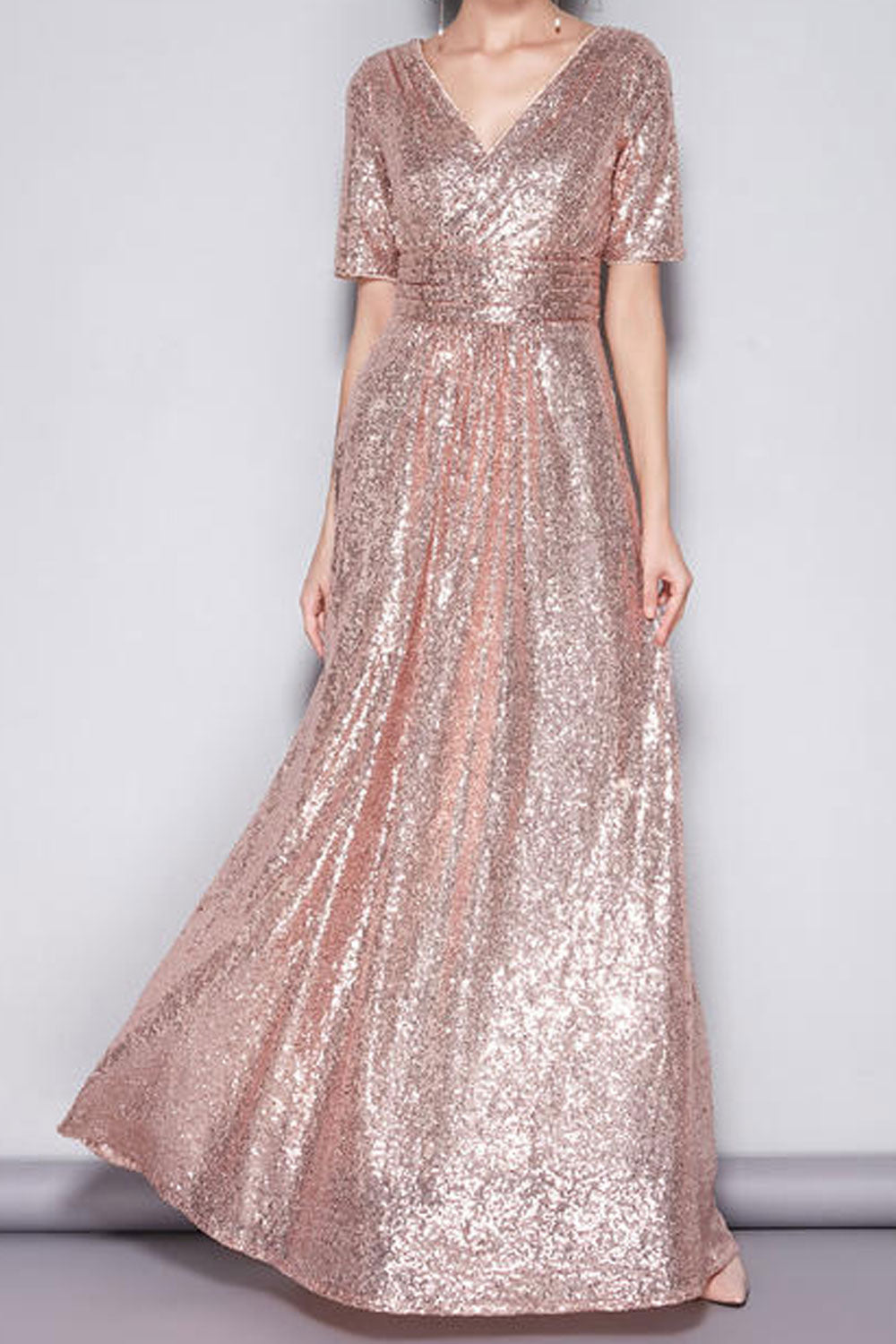 Zumeet Women Sequin Covered Short Sleeve Evening Dress