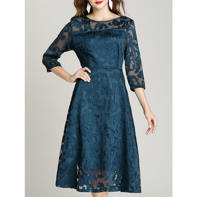 Women Round Neck Slim Waist Fashion Dress