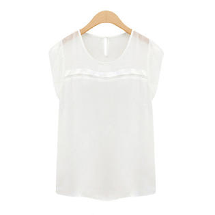 Women Short Loose Sleeves Chiffon Casual Blouse White