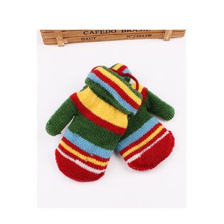 Kids Girls Knitted Warm Lovely Colorful Striped Pattern Ski Gloves