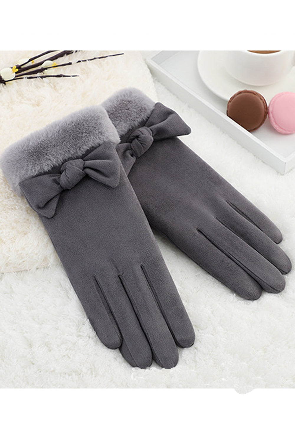 Women Lovely Solid Colored Warm Bow Knotted Knitted Gloves