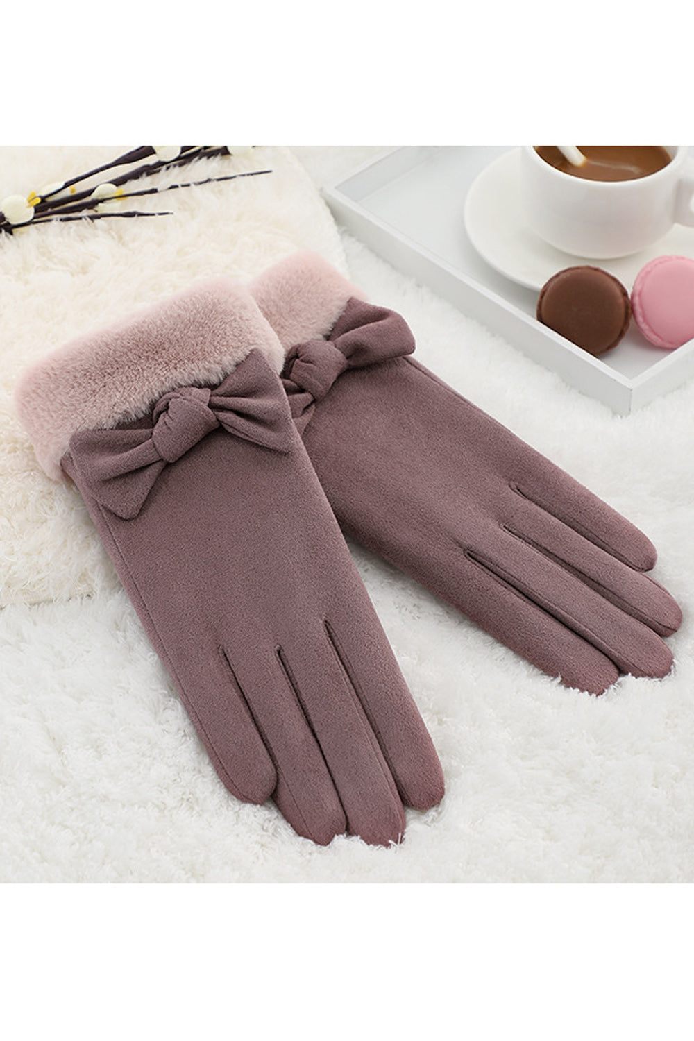Women Lovely Solid Colored Warm Bow Knotted Knitted Gloves