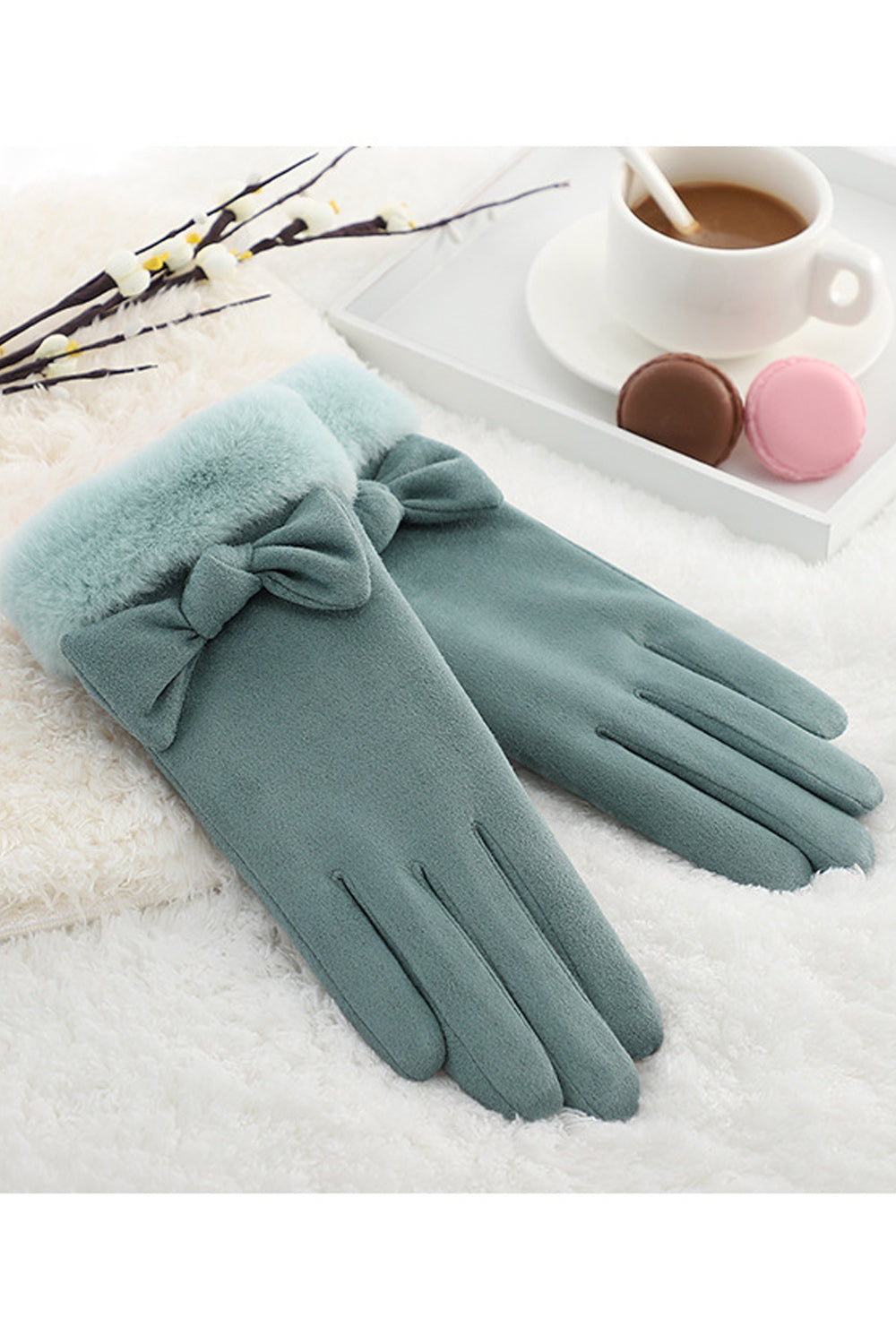 Women Lovely Solid Colored Warm Bow Knotted Knitted Gloves