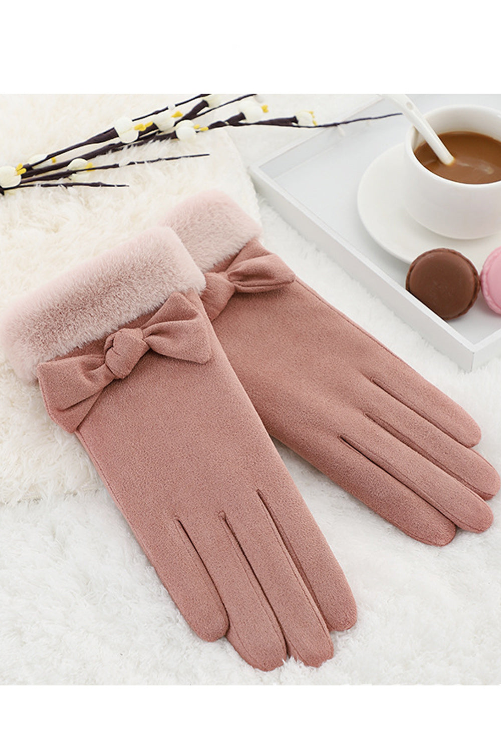 Women Lovely Solid Colored Warm Bow Knotted Knitted Gloves