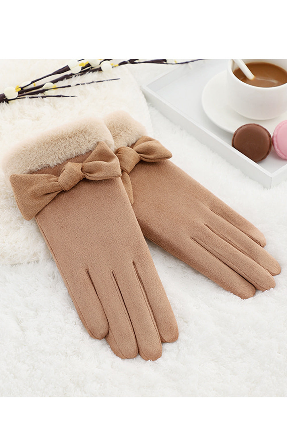 Women Lovely Solid Colored Warm Bow Knotted Knitted Gloves
