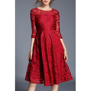 Women Lace Scoop Neck A-Line Fashion Dress