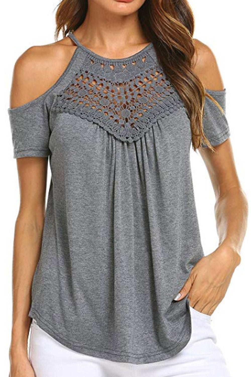 Women Halter Neck Cold Shoulder Casual Top