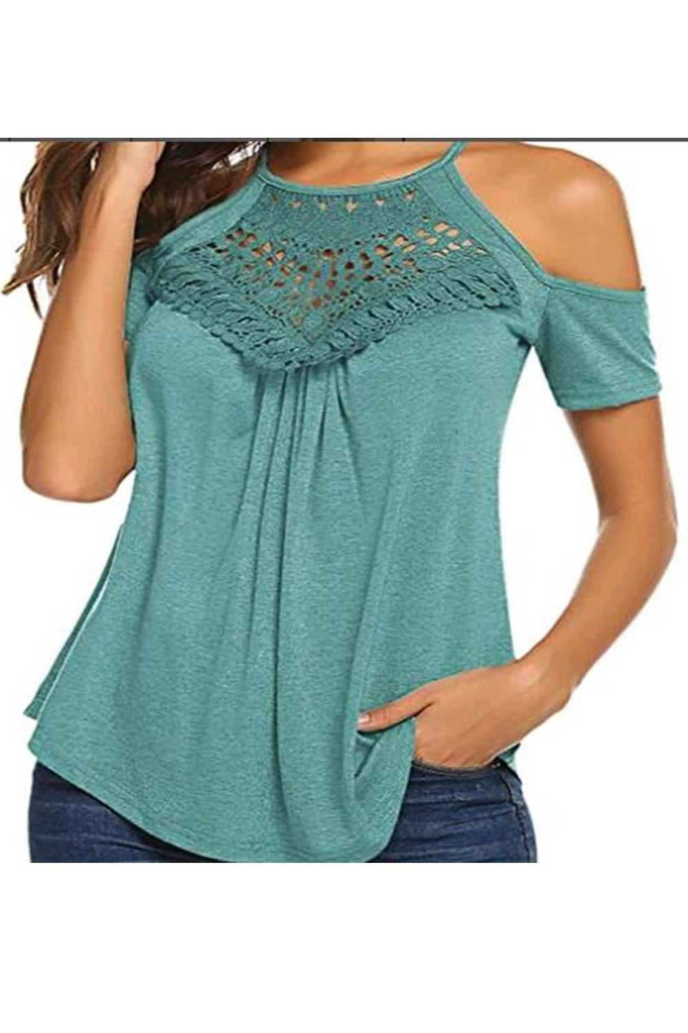 Women Halter Neck Cold Shoulder Casual Top