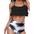 Women Halter Ruffled Bust Fashion Swim Set