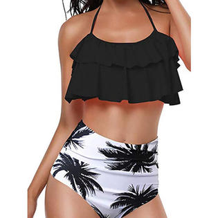 Women Halter Ruffled Bust Fashion Swim Set