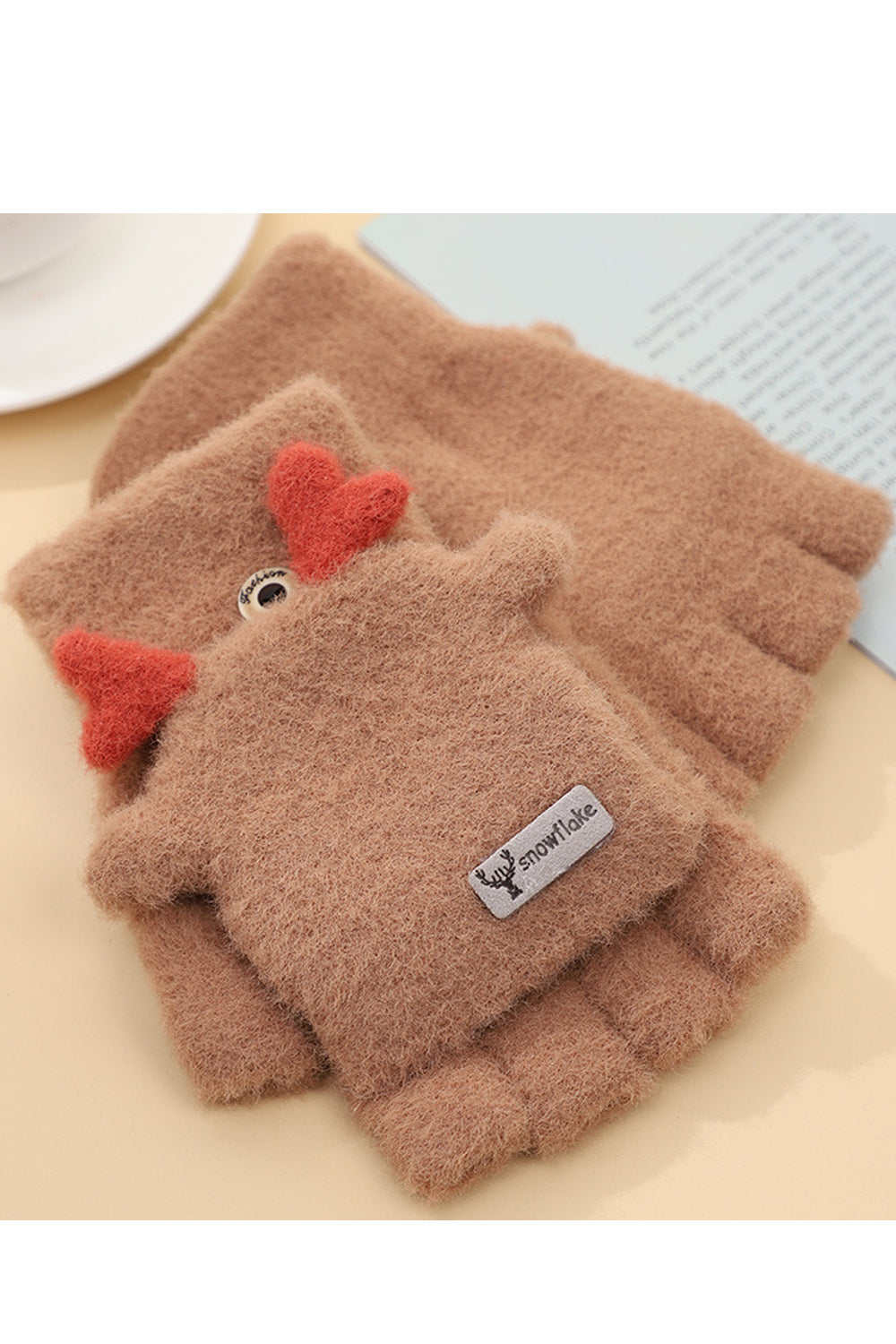 Women Cozy Soft Woolen Cartoon Half Finger Styled Knitted Gloves