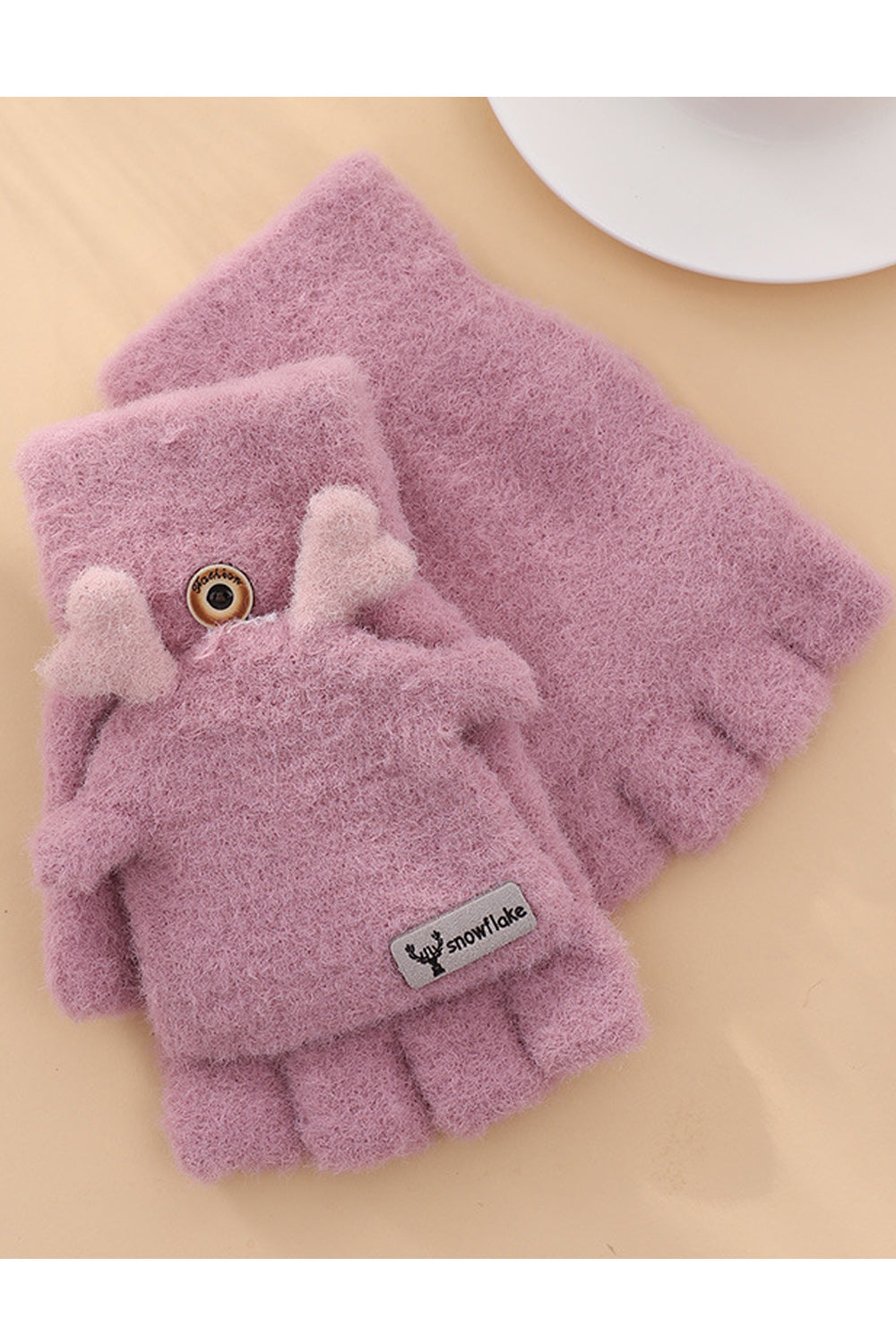 Women Cozy Soft Woolen Cartoon Half Finger Styled Knitted Gloves