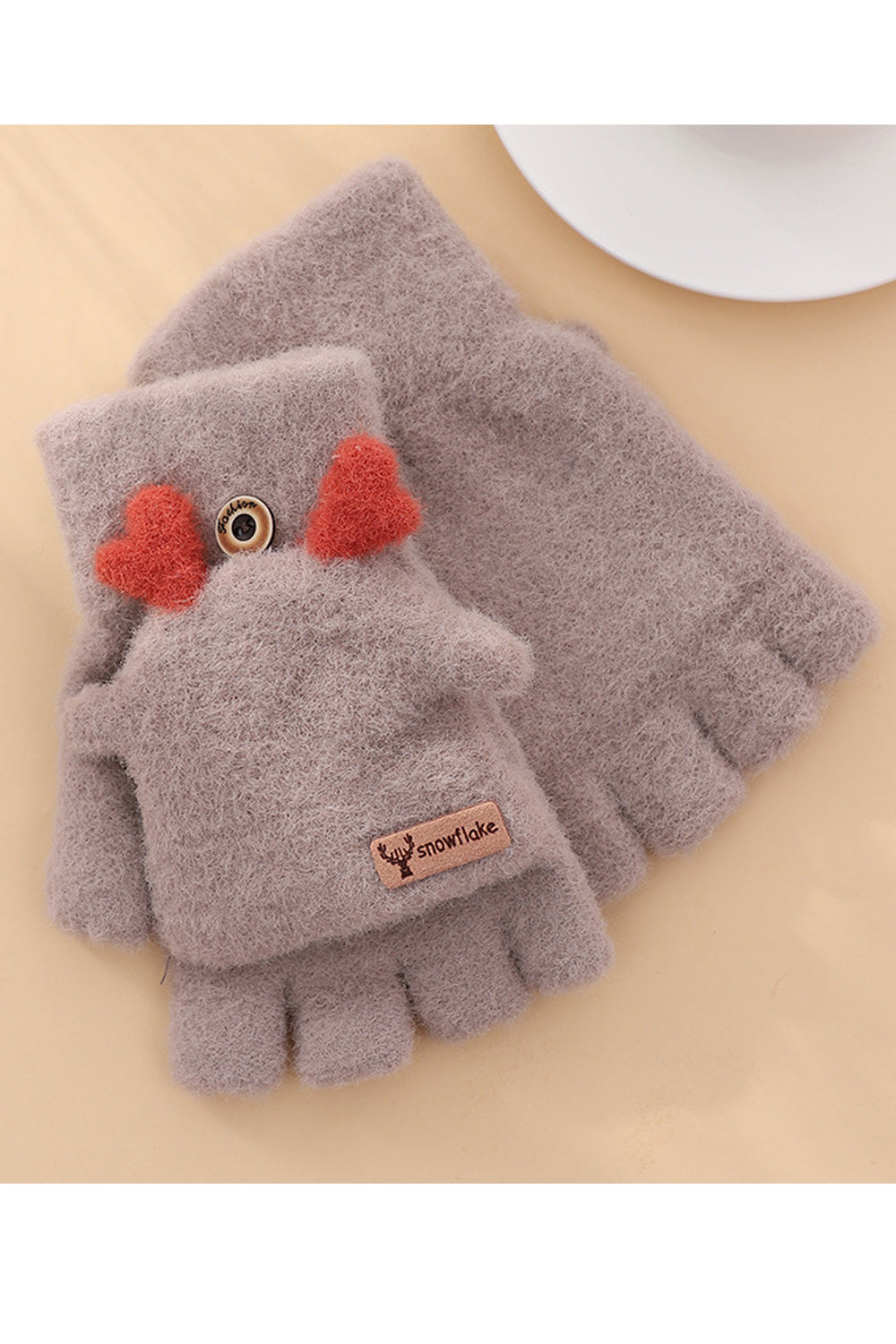 Women Cozy Soft Woolen Cartoon Half Finger Styled Knitted Gloves