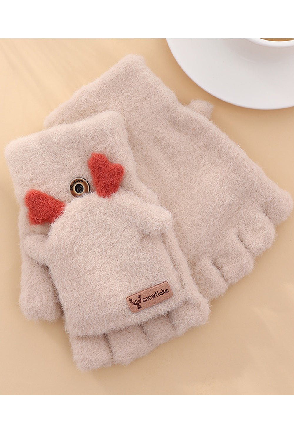 Women Cozy Soft Woolen Cartoon Half Finger Styled Knitted Gloves
