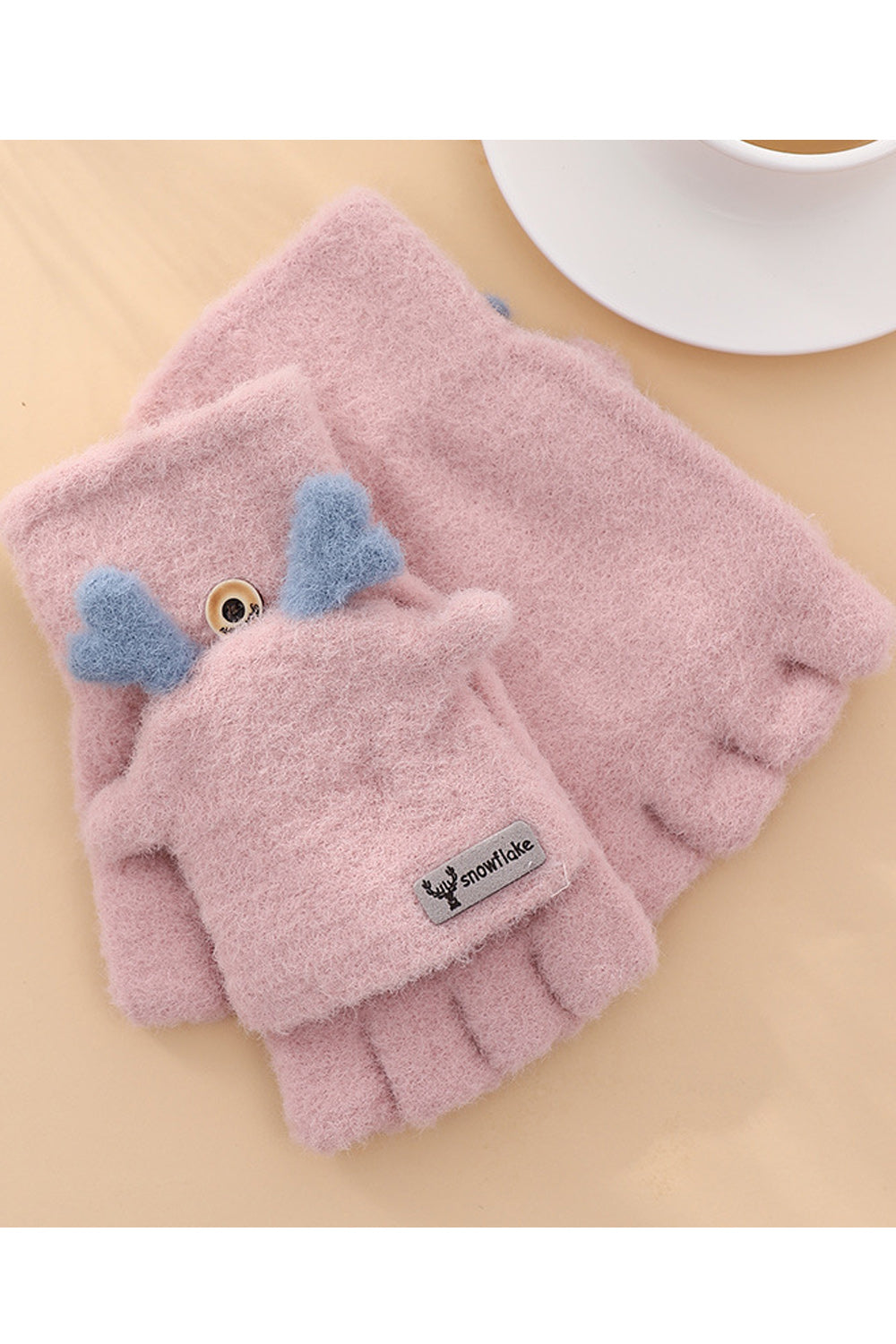 Women Cozy Soft Woolen Cartoon Half Finger Styled Knitted Gloves