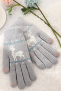 Women Magnificent Deer Printed Thick Cozy Winter Knitted Gloves