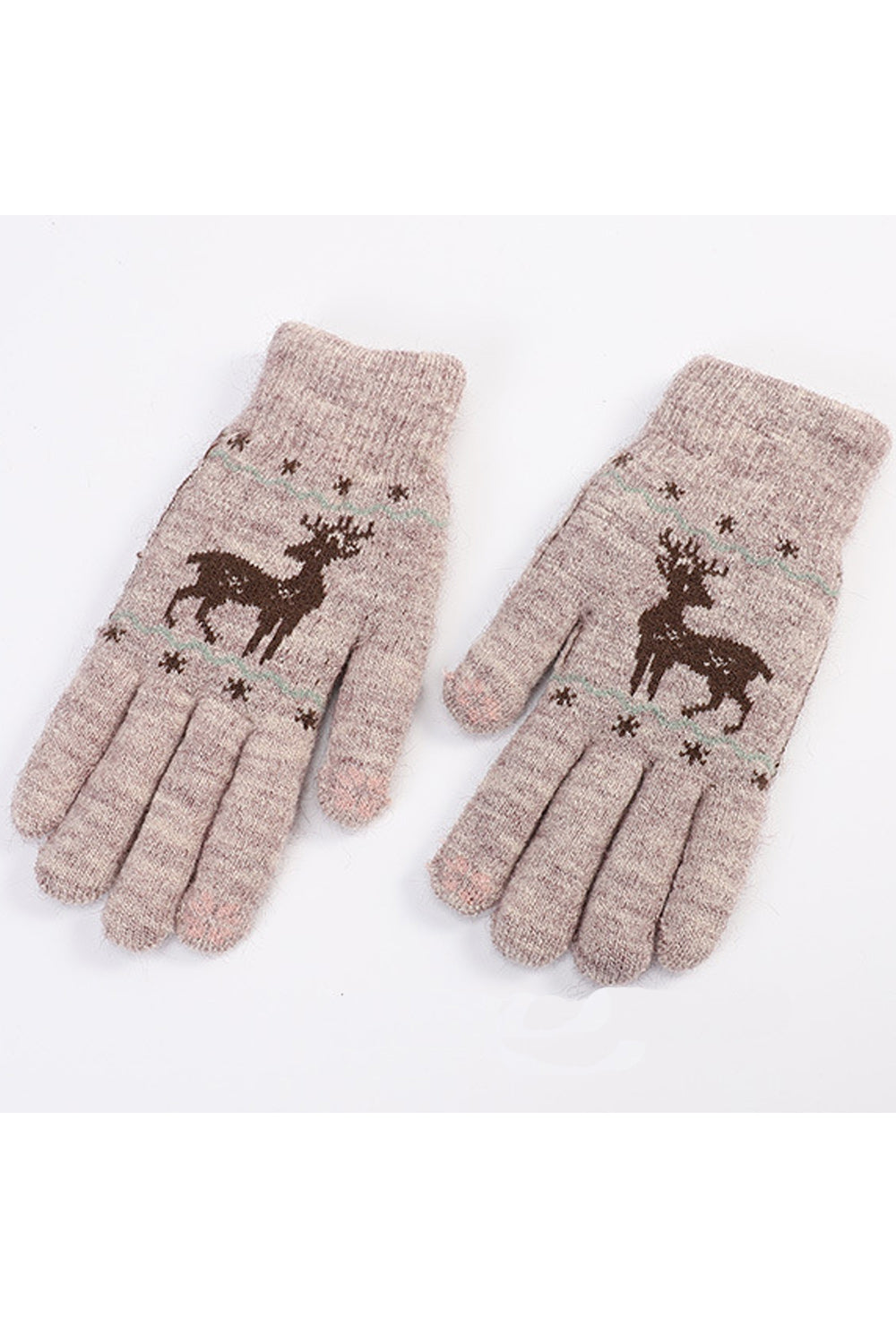Women Magnificent Deer Printed Thick Cozy Winter Knitted Gloves