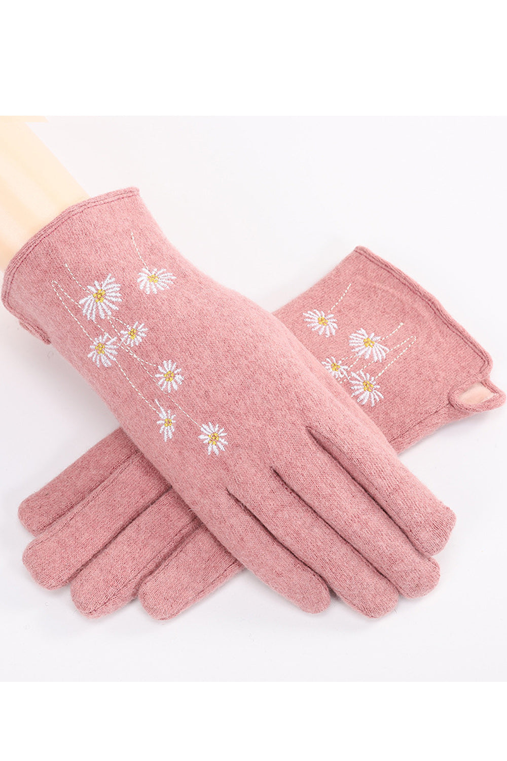 Women Beautiful Solid Pattern Pretty Floral Printed Knitted Gloves