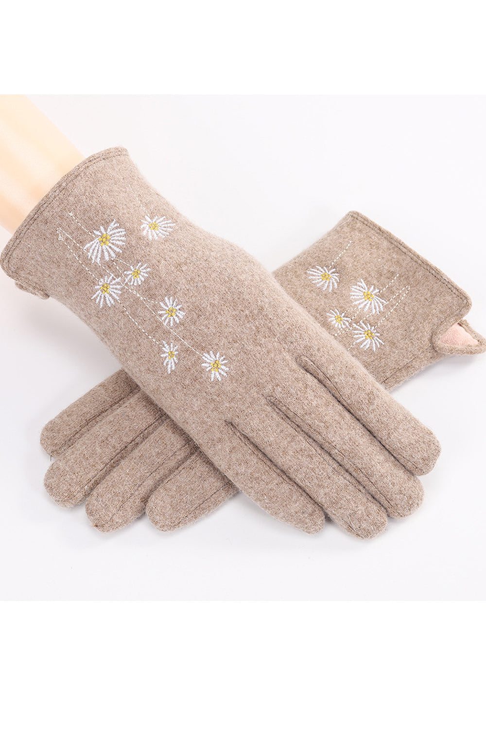 Women Beautiful Solid Pattern Pretty Floral Printed Knitted Gloves