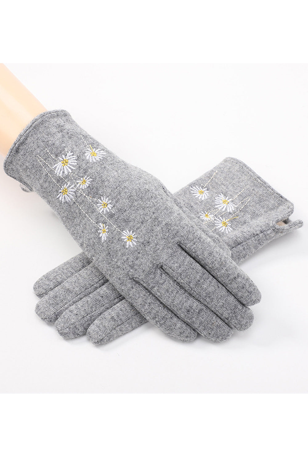Women Beautiful Solid Pattern Pretty Floral Printed Knitted Gloves