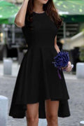 Women Round Neck Irregular Solid Pattern Dress
