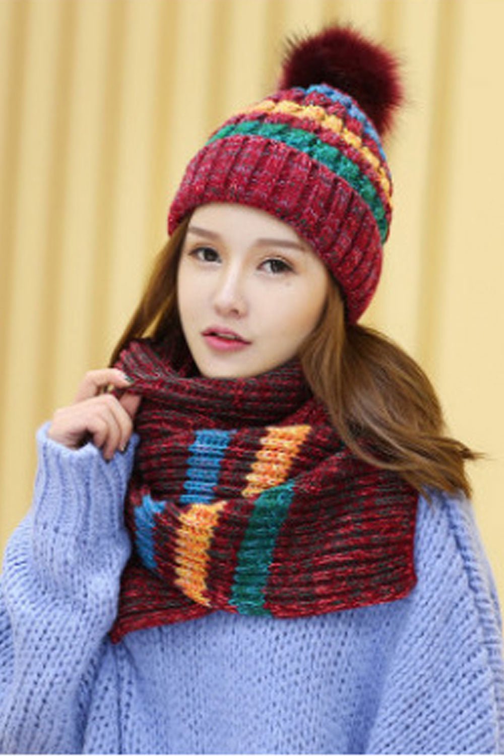 Women Hairball Decorated Ear Protection Windproof Hat