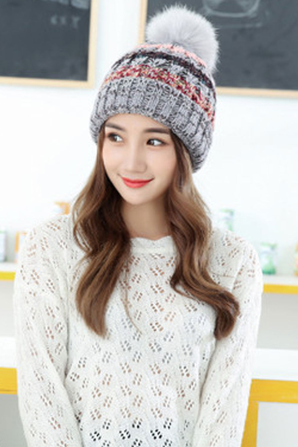 Women Hairball Decorated Ear Protection Windproof Hat
