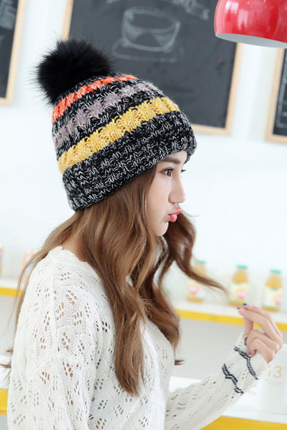 Women Hairball Decorated Ear Protection Windproof Hat