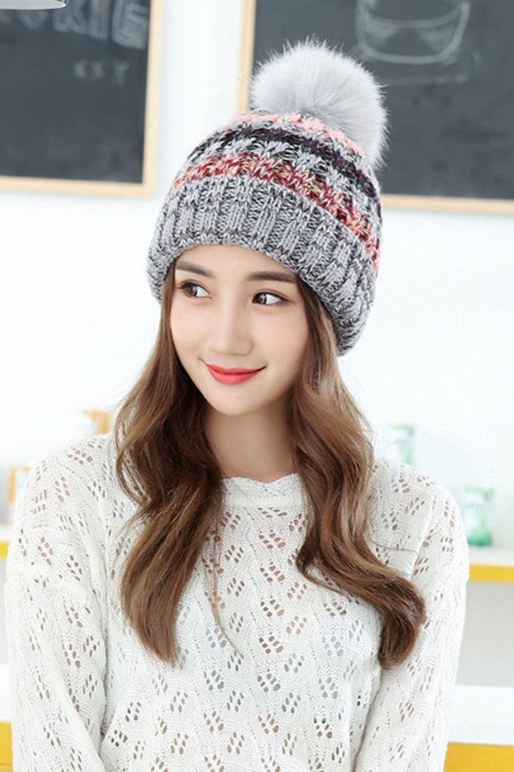 Women Hairball Decorated Ear Protection Windproof Hat