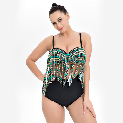 Women Tassel Decoration High Waist Swimsuit