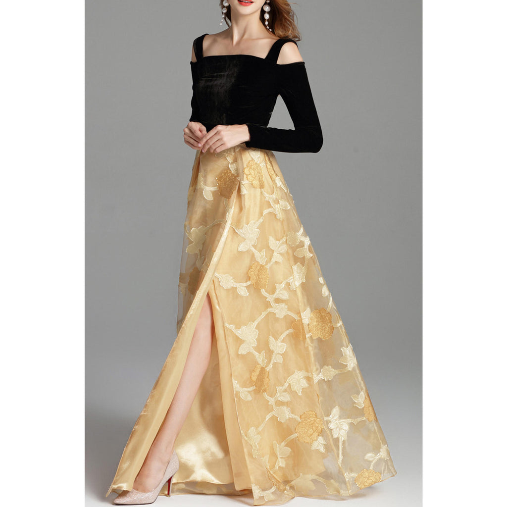 Women Strap Cold Shoulder Evening Dress