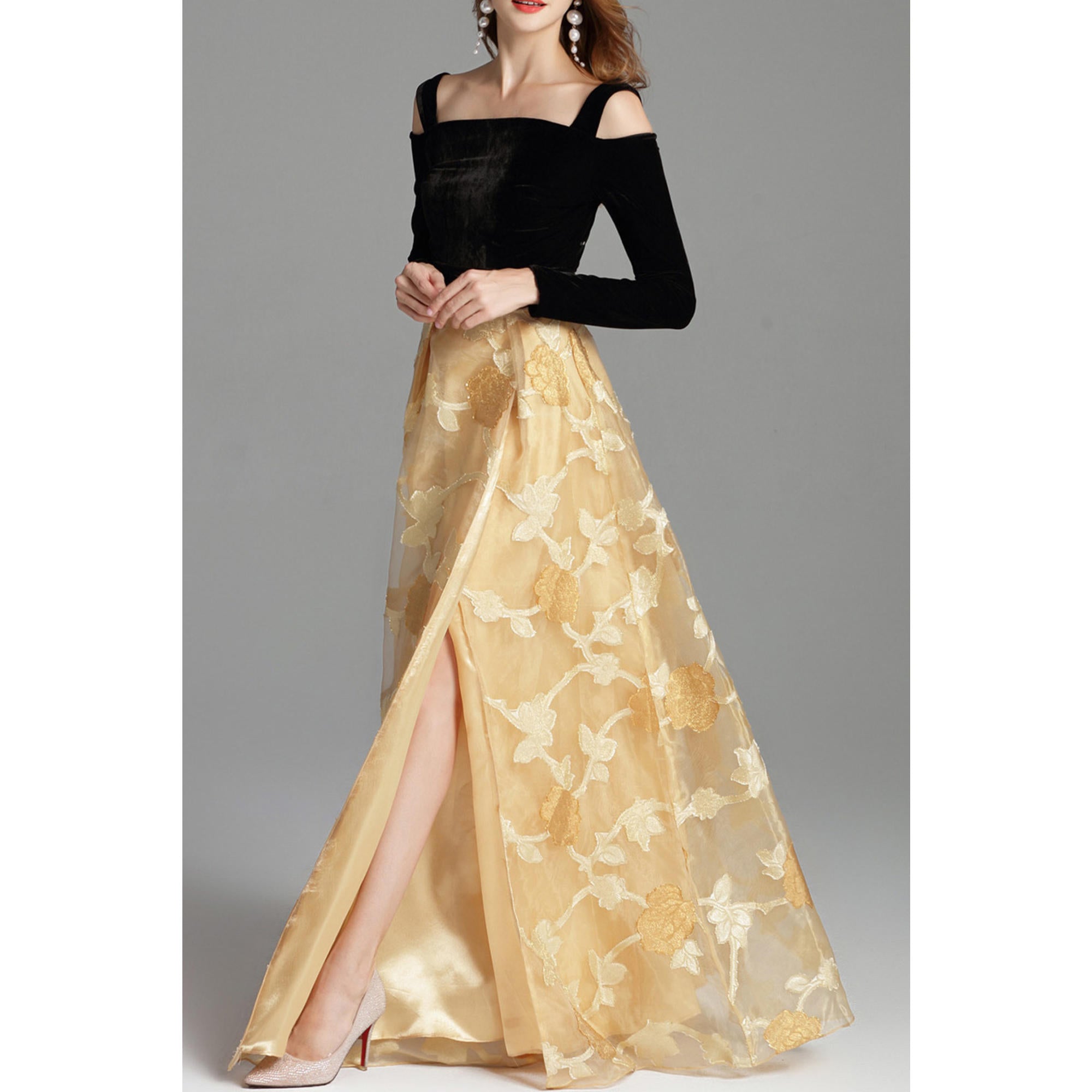 Women Strap Cold Shoulder Evening Dress