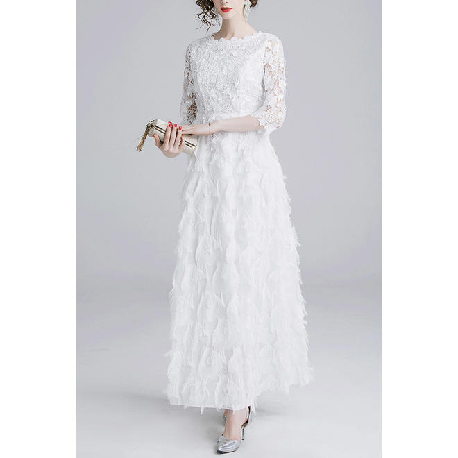 Women Beautiful Lace Top Tassel Party Dress