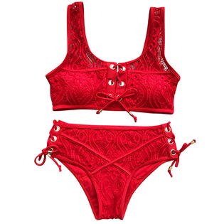Women Lace Buckle Design Bathing Swimwear