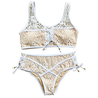 Women Lace Buckle Design Bathing Swimwear