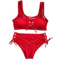 Women Lace Buckle Design Bathing Swimwear