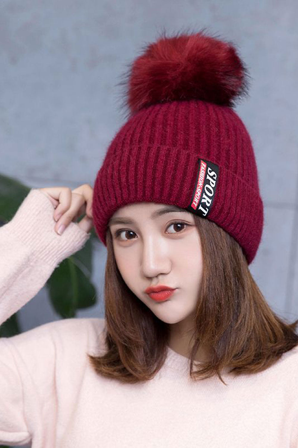 Women Cute Wool Ball Decorated Windproof Knitted Hat