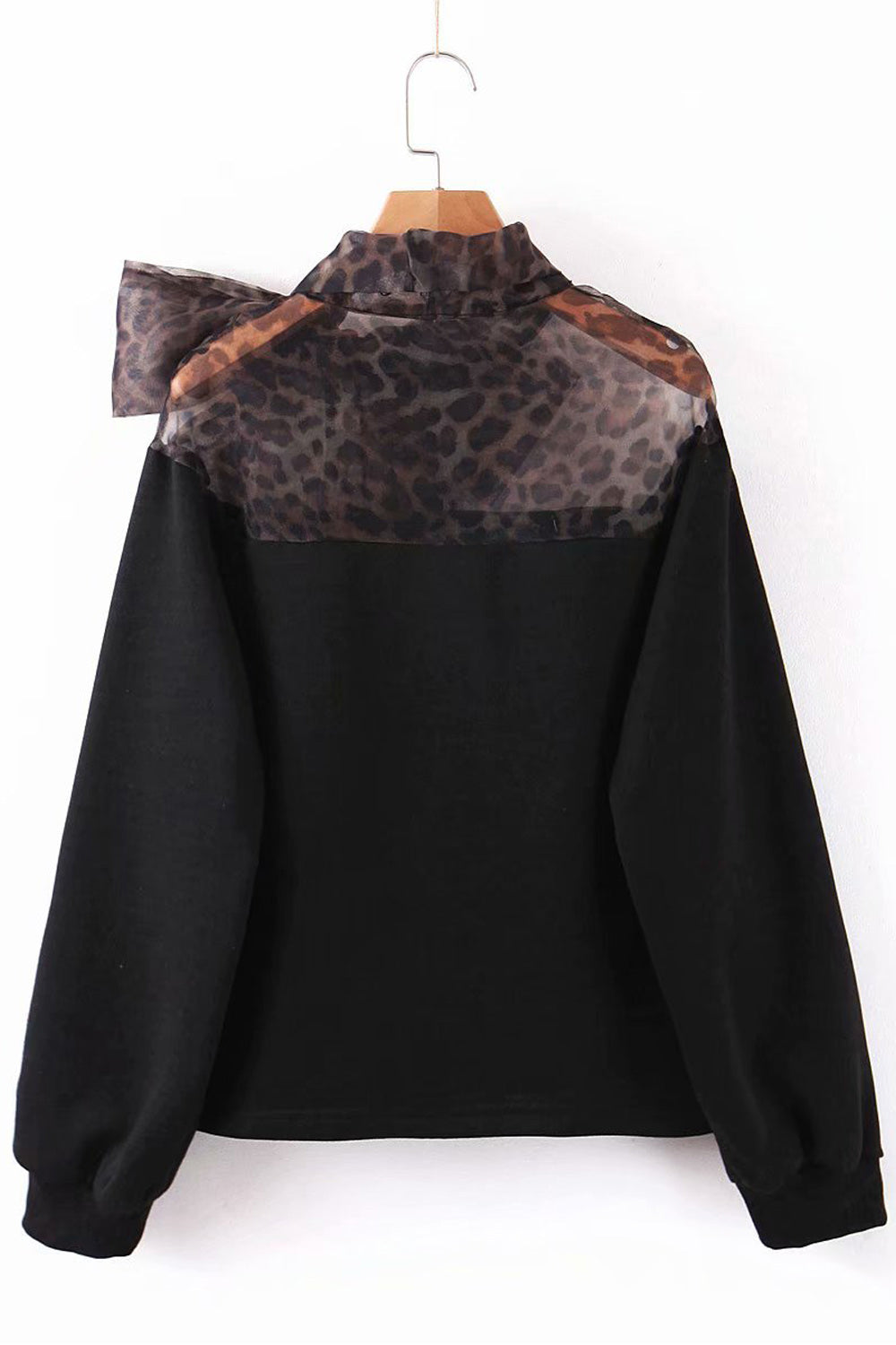 Women Bow Attached Long Sleeve Ribbed Cuff Fashionable Sweatshirt