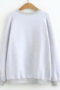 Women Warm Loose Fit Round Neck Elastic Hem Casual Sweatshirt