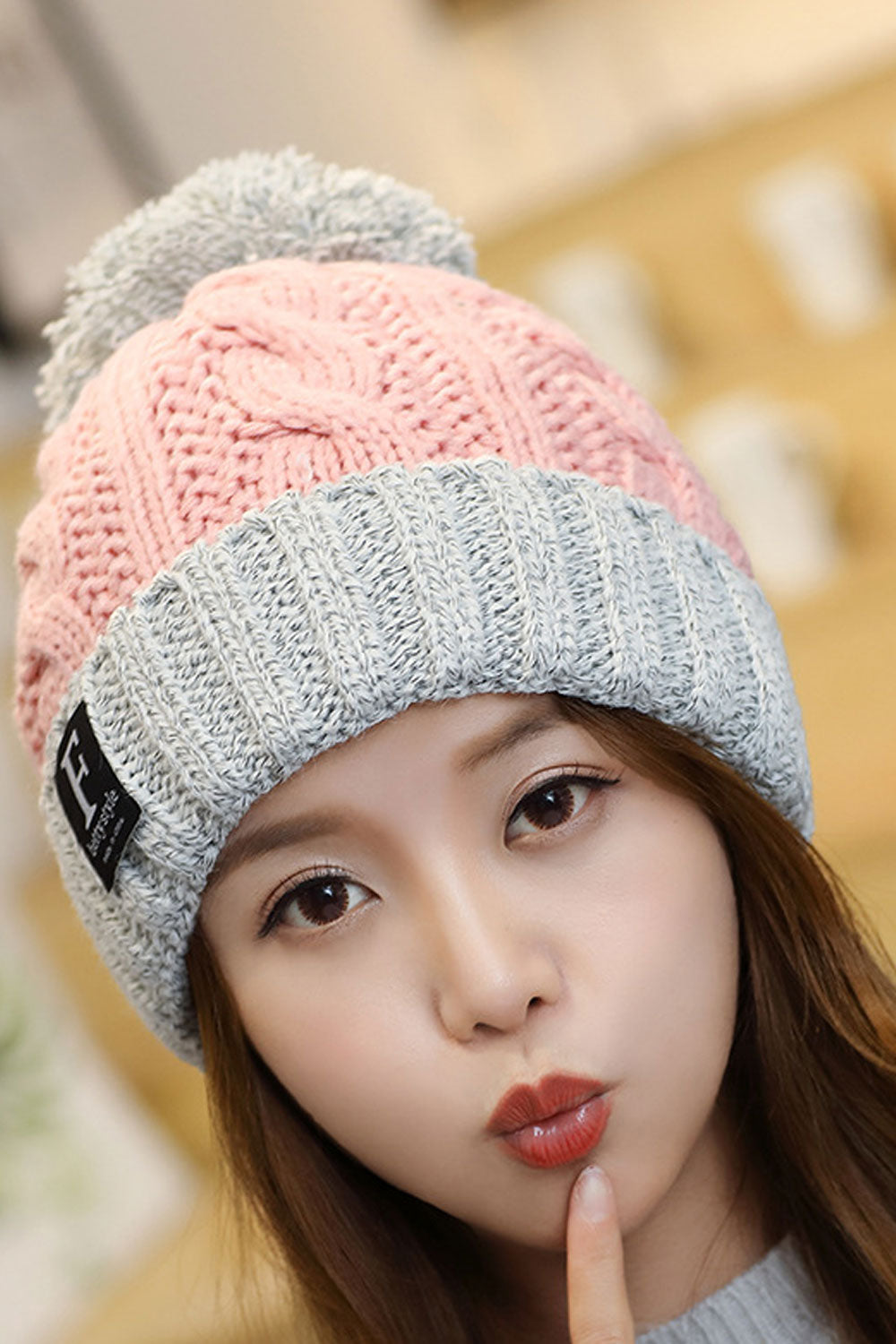 Women Ear Protection Windproof Hairball Decorated Knitted Hat