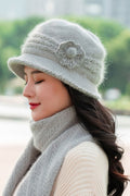 Women Beautiful Flower Ear Protection Warm Knitted Hat
