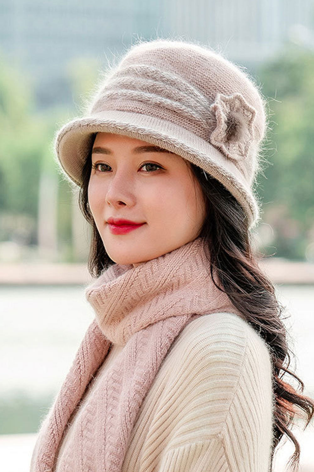 Women Beautiful Flower Ear Protection Warm Knitted Hat